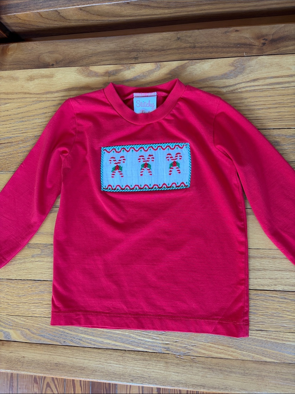 Stitchy Fish Boys Christmas Smocked Candy Cane Shirt Red 24M Holiday Cotton